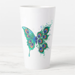 Tasse Latte Papillon aux plumes de paon vert
