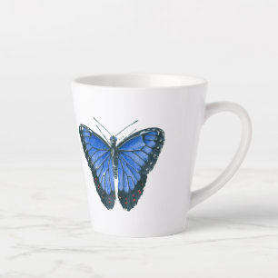 Tasse Latte Papillon bleu Morpho aquarelle peinture