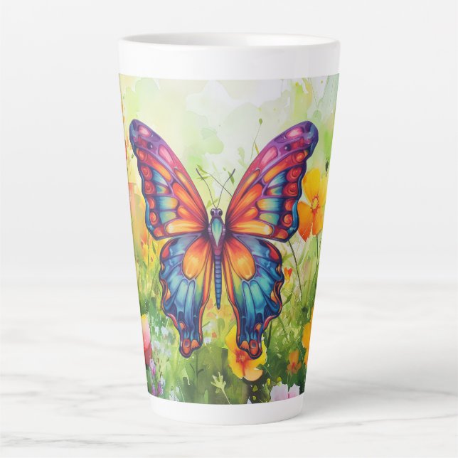 Tasse Latte Papillon Bleu Orange ailes (Devant)
