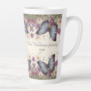 Tasse Latte Papillon bleu vintage et floral pour la famille