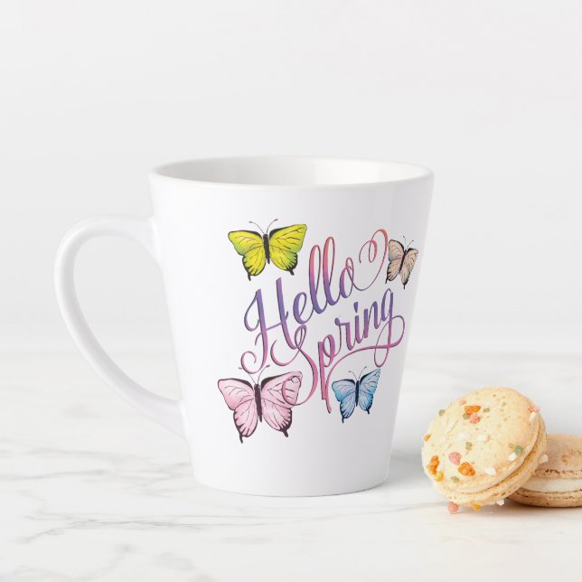Tasse Latte Papillon Bonjour Printemps (En situation)