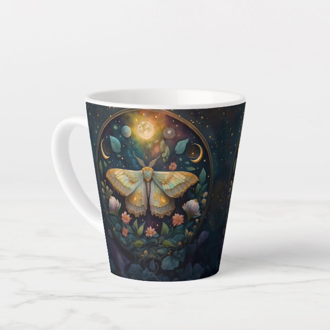 Tasse Latte Papillon Céleste et Phases de la Lune – Nuit Encha (Angle gauche)