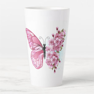 Tasse Latte Papillon de fleurs avec Sakura rose