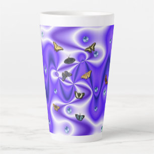 Tasse Latte Papillon et perles sur soie violette