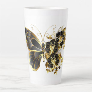 Tasse Latte Papillon fleur d'or avec orchidée noire