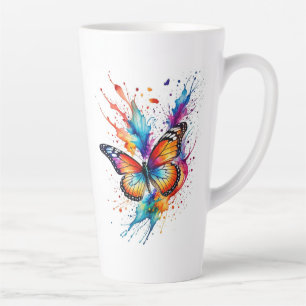 Tasse Latte Papillon Monarch Aquarelle Vibrant Éclaboussure
