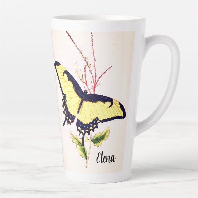 Tasse Latte Papillon Monarque vintage Nom personnalisé (Droite)