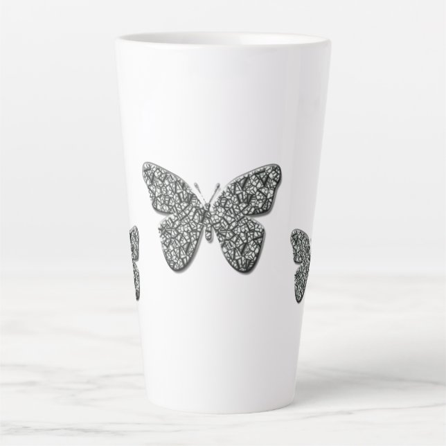 Tasse Latte Papillon noir et blanc élégant (Devant)