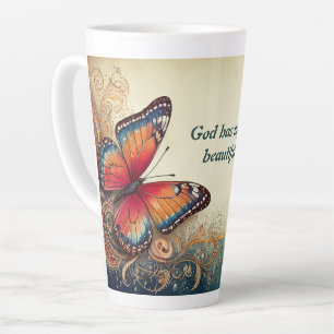 Tasse Latte Papillon rendu beau et verset biblique