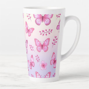 Tasse Latte Papillon rose et motif de fleurs