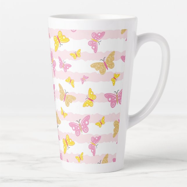 Tasse Latte Papillon rose et or (Droite)
