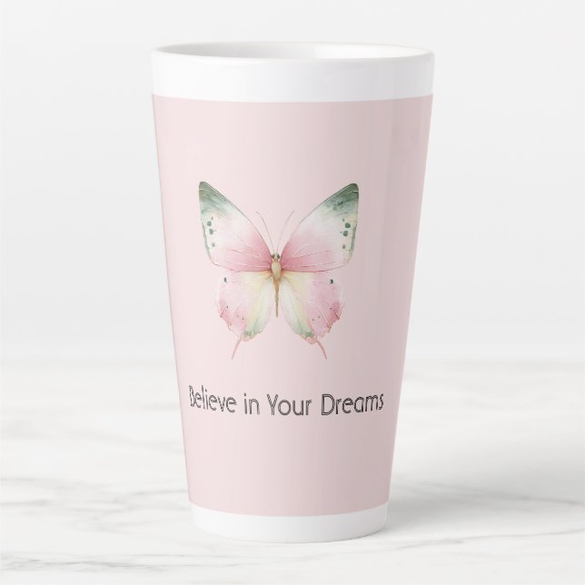 Tasse Latte Papillon Vert Rose Blanc Menthe (Devant)