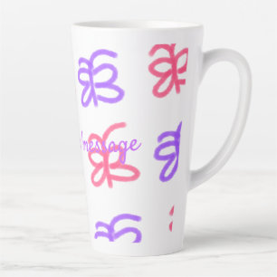 Tasse Latte Papillon violet rose doodle motif ajouter du texte