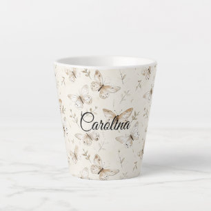 Tasse Latte Papillons à la crème chic Anniversaire