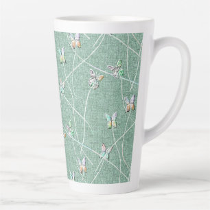Tasse Latte Papillons à l'aquarelle sur fond vert menthe