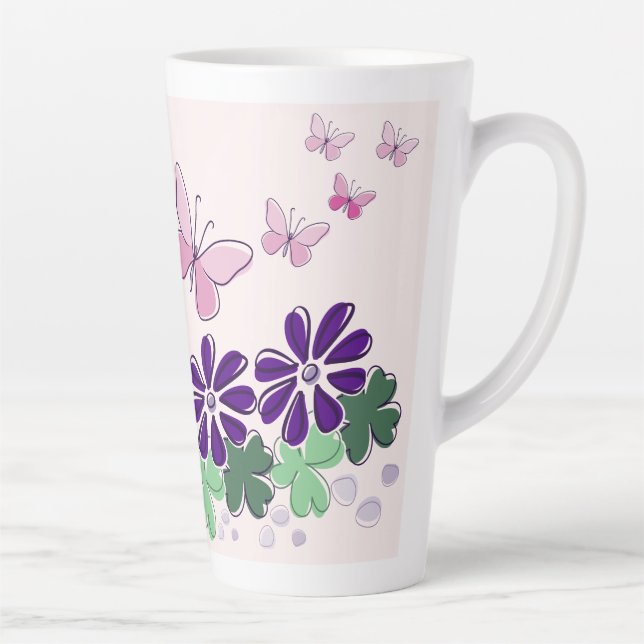 Tasse Latte Papillons aux fleurs mignons Nom du Doodle (Droite)