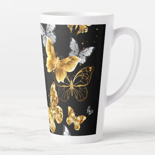 Tasse Latte Papillons blancs et dorés (Droite)