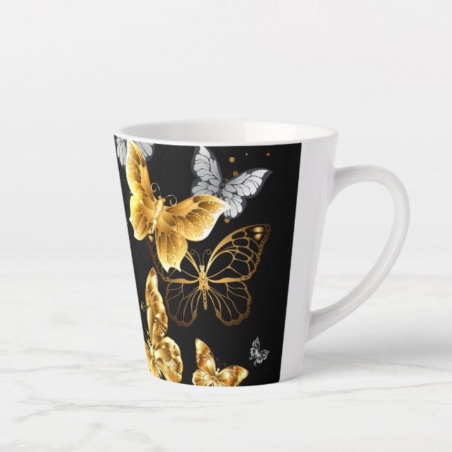 Tasse Latte Papillons blancs et dorés (Droite)