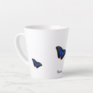Tasse Latte Papillons bleu Morpho Texte personnalisé