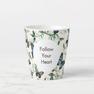 Tasse Latte Papillons bleus romantiques chics