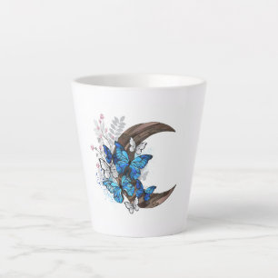 Tasse Latte Papillons bleus sur croissant en bois