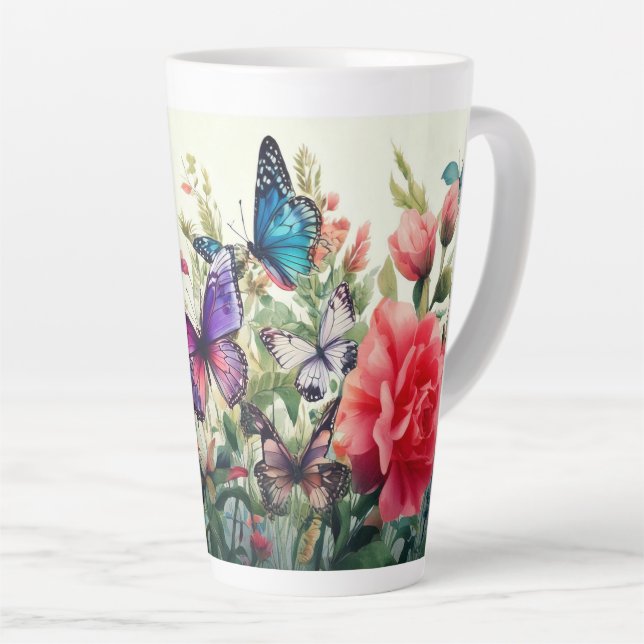 Tasse Latte Papillons et fleurs (Angle droit)