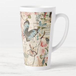 Tasse Latte Papillons et fleurs vintages