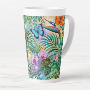 Tasse Latte Papillons Fleurs Fantaisie Jungle Enjouée