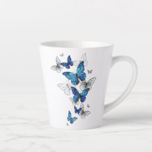 Tasse Latte Papillons volants bleus Morpho