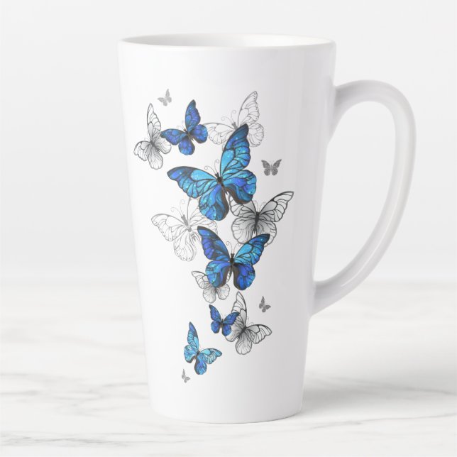 Tasse Latte Papillons volants bleus Morpho (Droite)