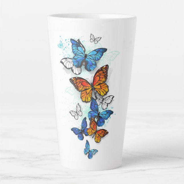 Tasse Latte Papillons volants Morpho et Monarch (Devant)