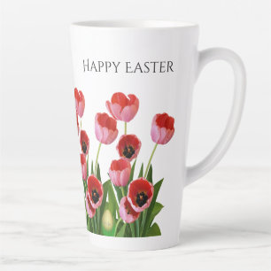 Tasse Latte "Pâques heureuses" Tulipes roses Photographies fl