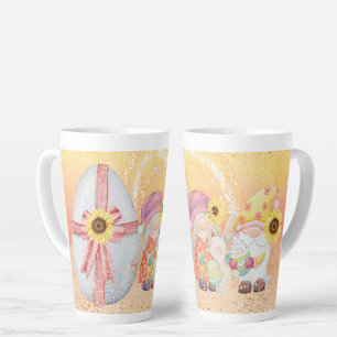 Tasse Latte Pâques Printemps Thème Gnome Tournesol Oeuf de Pâq