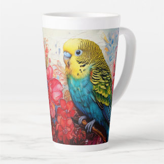 Tasse Latte Parakeet aux fleurs