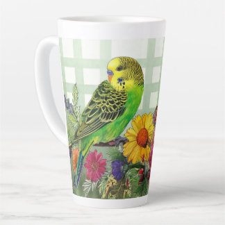 Tasse Latte Parakeet mignonne et fleurs