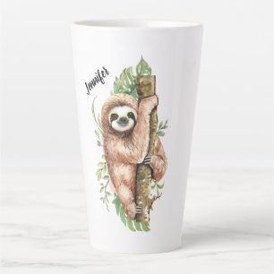 Tasse Latte Paresseux aquarelle mignon & feuilles tropicales