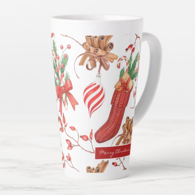 Tasse Latte Parfums de Noël cannelle et Motif de menthe poivré (Angle droit)