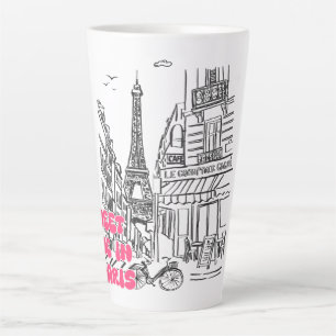 Tasse Latte Paris Café–Rencontre-moi à Paris en rose & Tour Ei