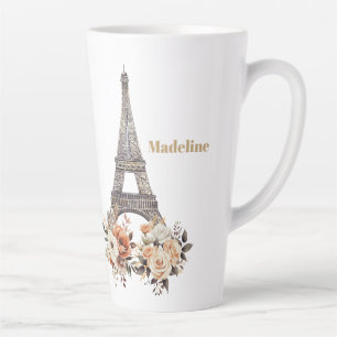 Tasse Latte Paris Tour Eiffel Fleurs Magnifiques Personnalisé