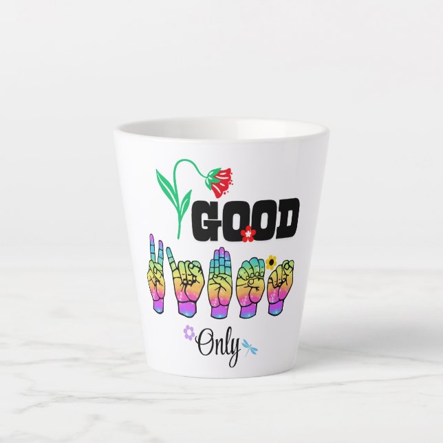 Tasse Latte Parlez d'amour. Remuez de bonnes vibrations (Devant)