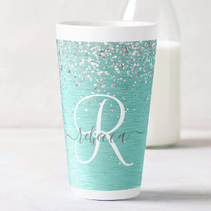 Tasse Latte Parties scintillant argentée turquoise en métal br