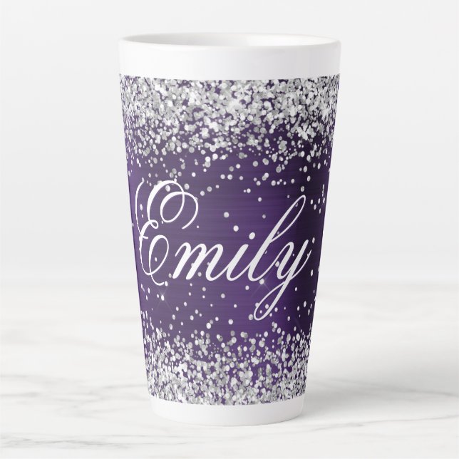 Tasse Latte Parties scintillant d'argent personnalisée huile v (Devant)