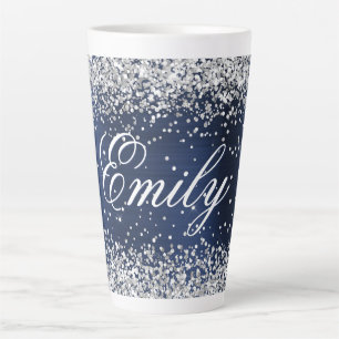 Tasse Latte Parties scintillant d'argent personnalisée Marine