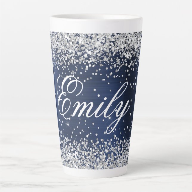 Tasse Latte Parties scintillant d'argent personnalisée Marine  (Devant)