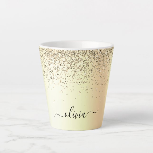 Tasse Latte Parties scintillant d'or Monogramme métallique Nom (Devant)
