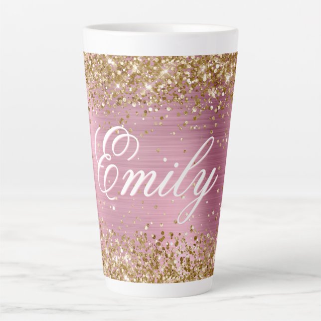Tasse Latte Parties scintillant d'or personnalisée Foil rose p (Devant)