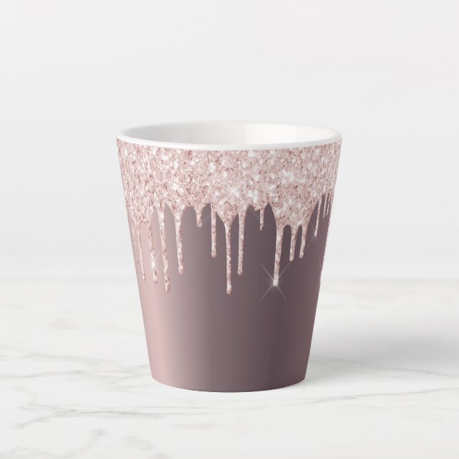 Tasse Latte parties scintillant en cuivre or rose gouttes glam (Devant)