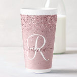 Tasse Latte Parties scintillant en métal brossé rose pâle Nom<br><div class="desc">Personnalisez facilement ce design chic et branché en latte,  avec une jolie parties scintillant brillante rose vif sur un arrière - plan métallique brossé rose vif.</div>