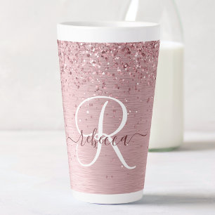 Tasse Latte Parties scintillant en métal brossé rose pâle Nom