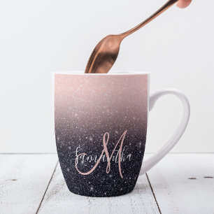 Tasse Latte Parties scintillant moderne noire et rose Étincell